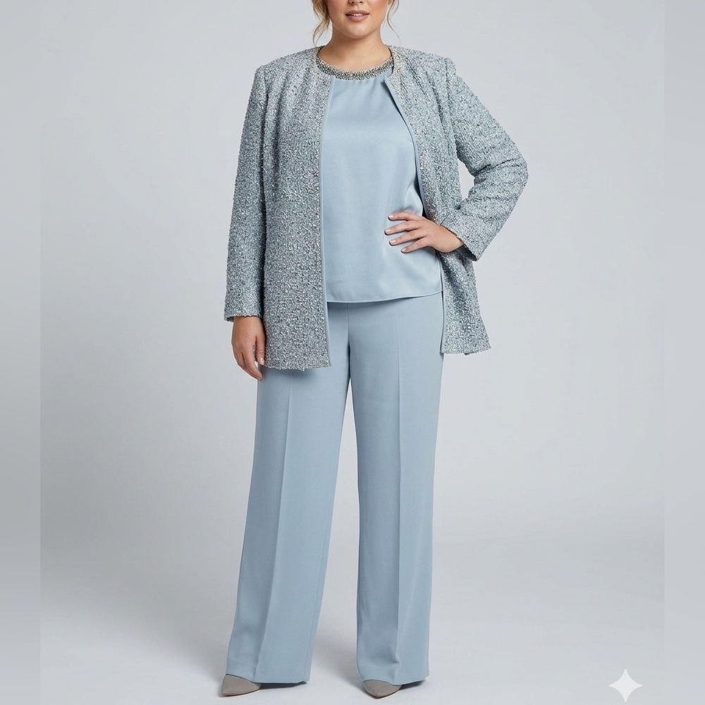 Stacey Michelle Light Blue Lace Jacket Pantsuit Size 14